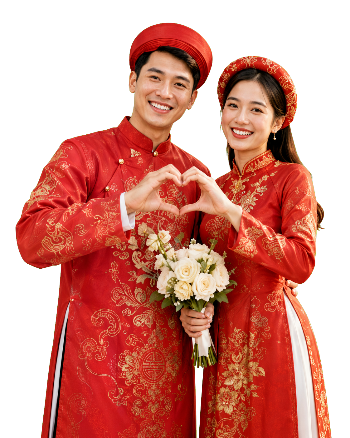 Cặp đôi mặc áo dài đỏ trong lễ cưới tập thể